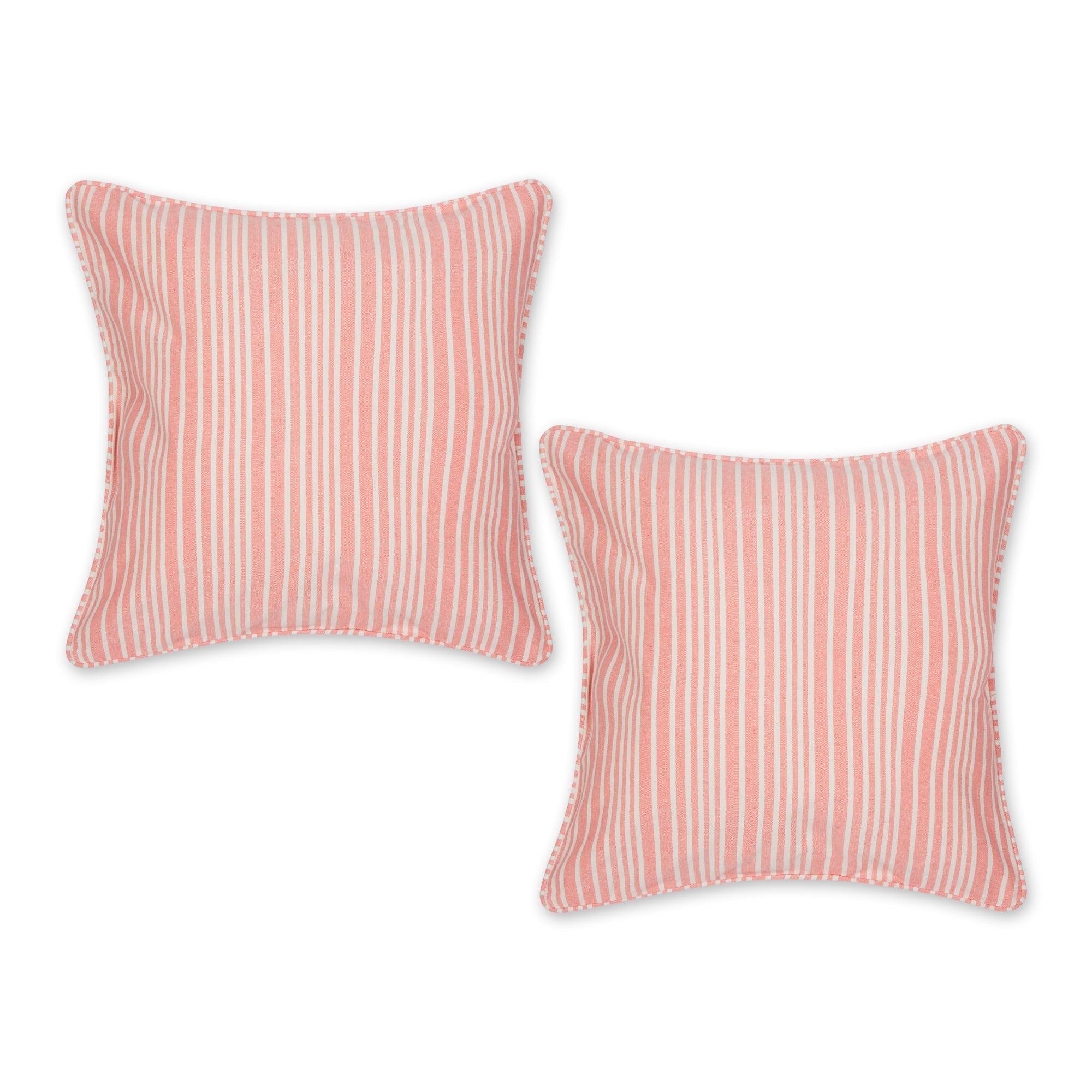 Design Imports 2pc 18"x18" Coral Chambray Striped Recycled Cotton Square Throw Cover: Indoor Faux Linen, Hidden Zipper