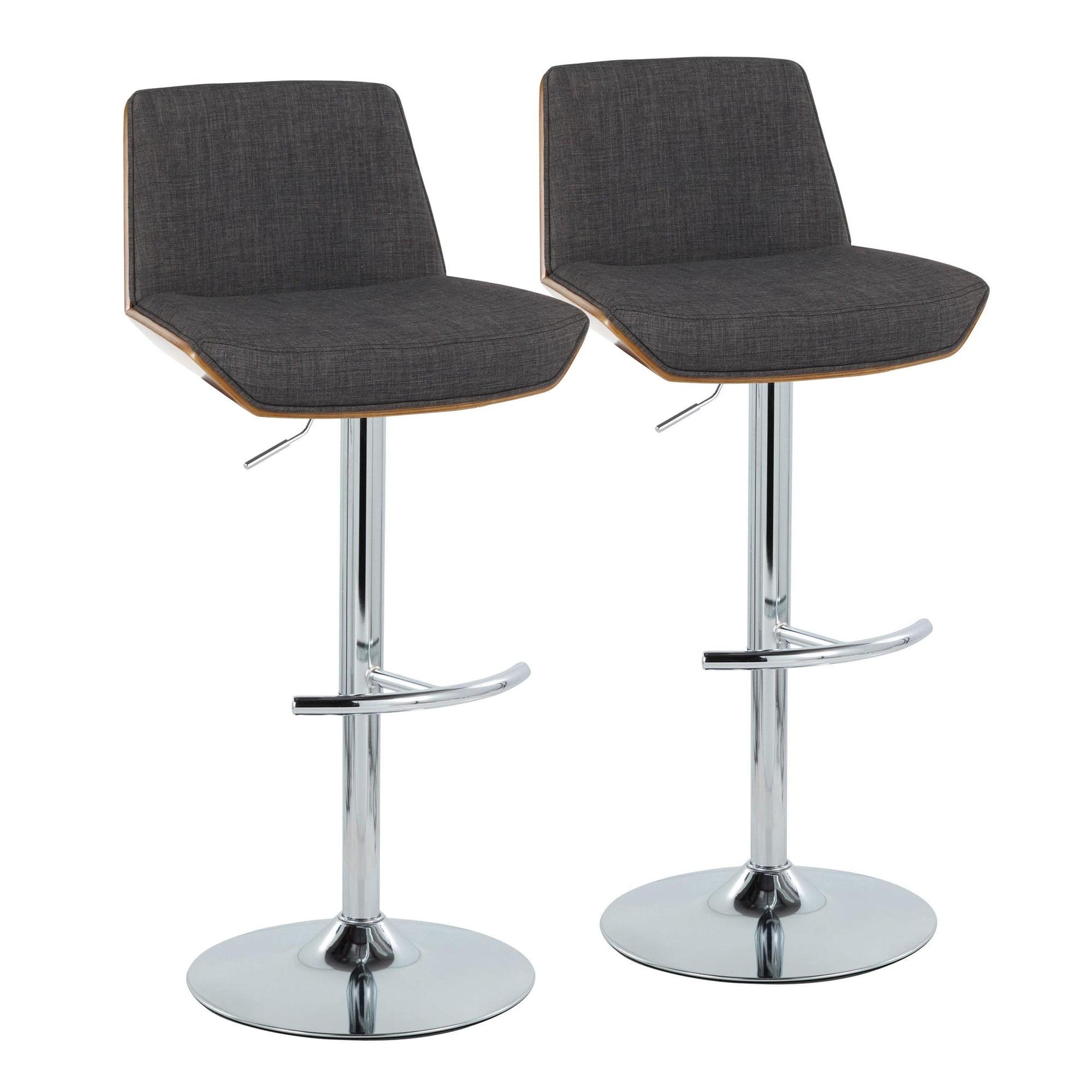 Adjustable Charcoal and Walnut Swivel Bar Stools, Set of 2