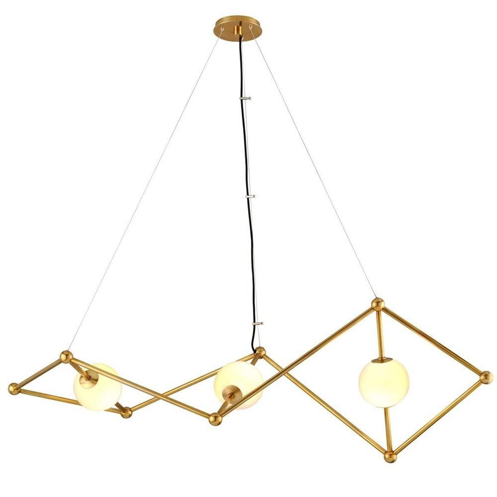 Vintage Brass and Opal White Glass 3-Light LED Chandelier