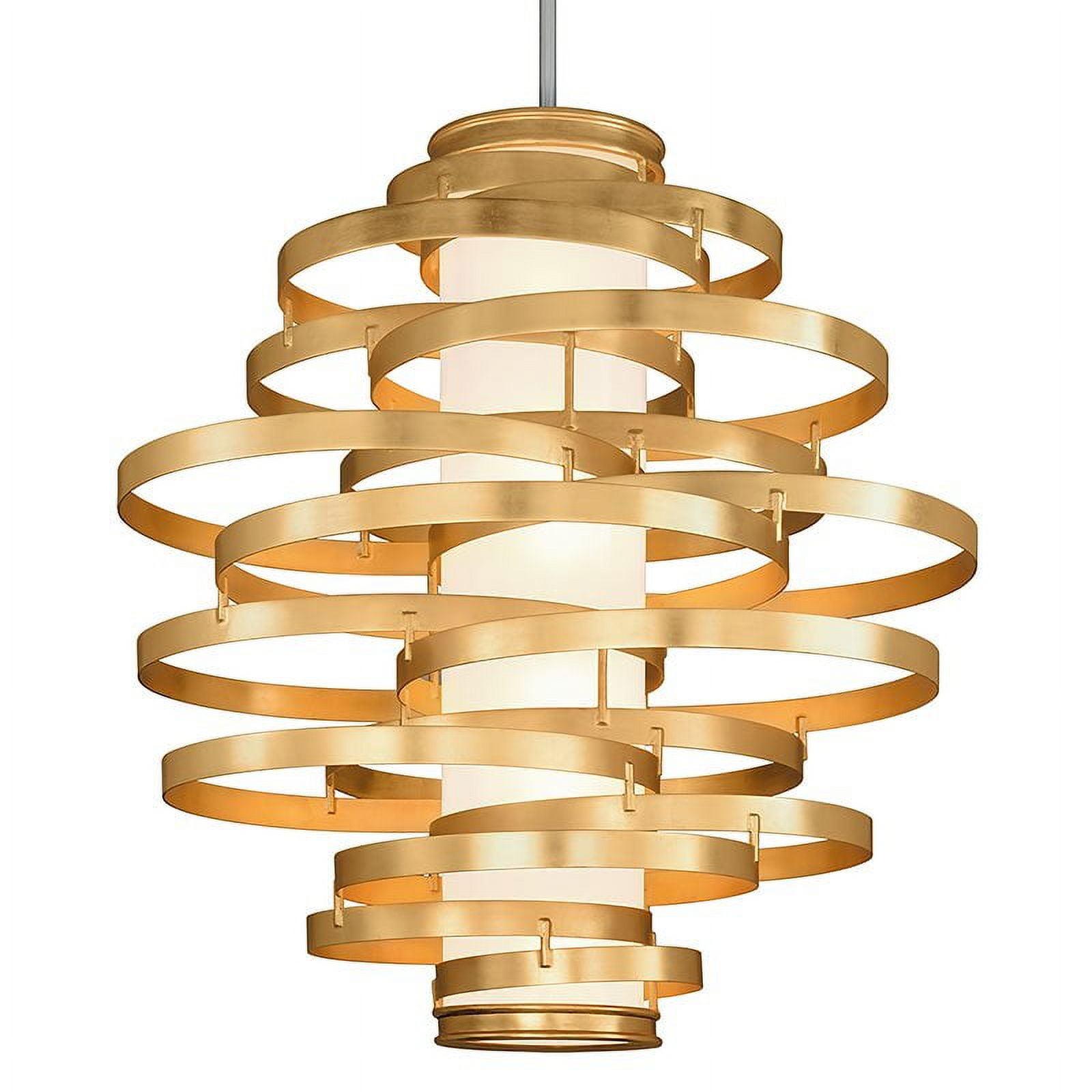 Luxurious Gold Leaf and Polished Stainless 6-Light LED Chandelier with Opal White Shade