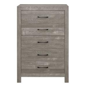 Gray Transitional Chest with 5 Drawers and Black Metal Hardware