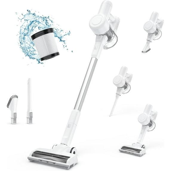 Cordless Stick Vacuum Cleaners for Home Rechargeable Lightweight for Hard Floor and Pet Hair Removal, Handheld Carpet Sweeper, White