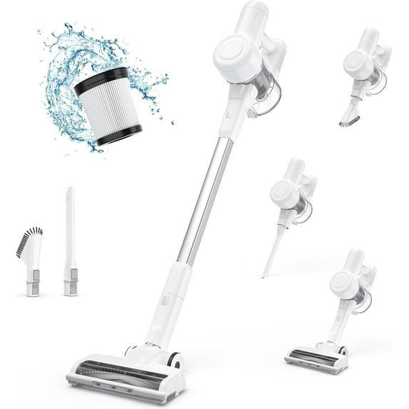 Cordless Stick Vacuum Cleaners for Home Rechargeable Lightweight for Hard Floor and Pet Hair Removal, Handheld Carpet Sweeper, White