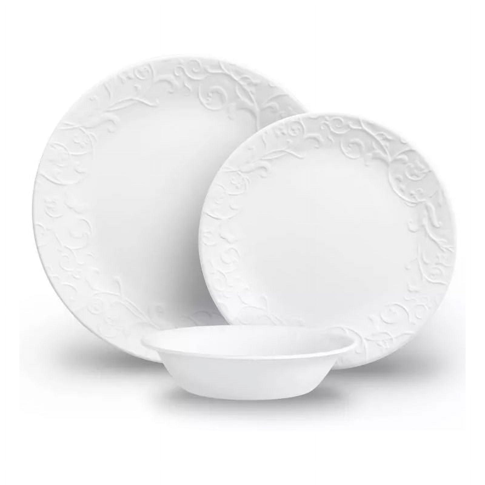 Corelle 18pc Vitrelle Embossed Bella Faenza Dinnerware Set White: Floral Pattern, Service for 6, Dishwasher & Microwave Safe