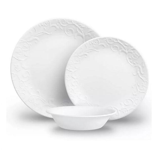 Corelle 18pc Vitrelle Embossed Bella Faenza Dinnerware Set White: Floral Pattern, Service for 6, Dishwasher & Microwave Safe