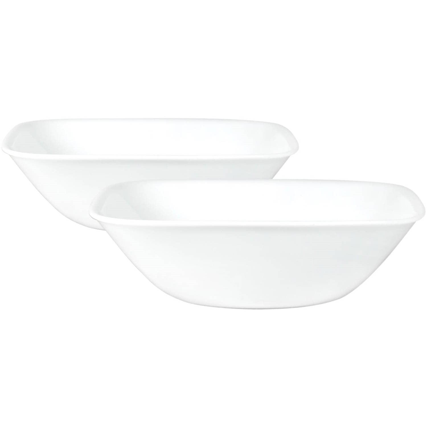 Square White Glass 32oz Serving Bowls, Set of 2