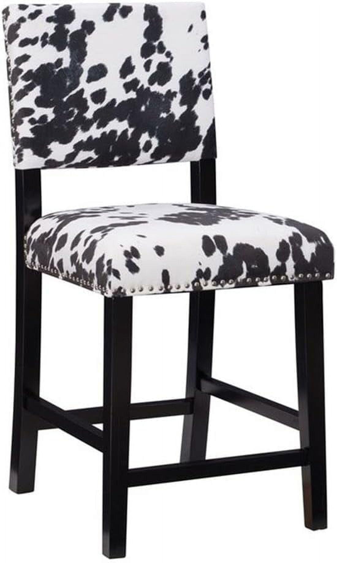 Linon Corey Black Cow Print Upholstery Counter Height Barstool Black/White: Farmhouse Style, Wood Frame, Footrest