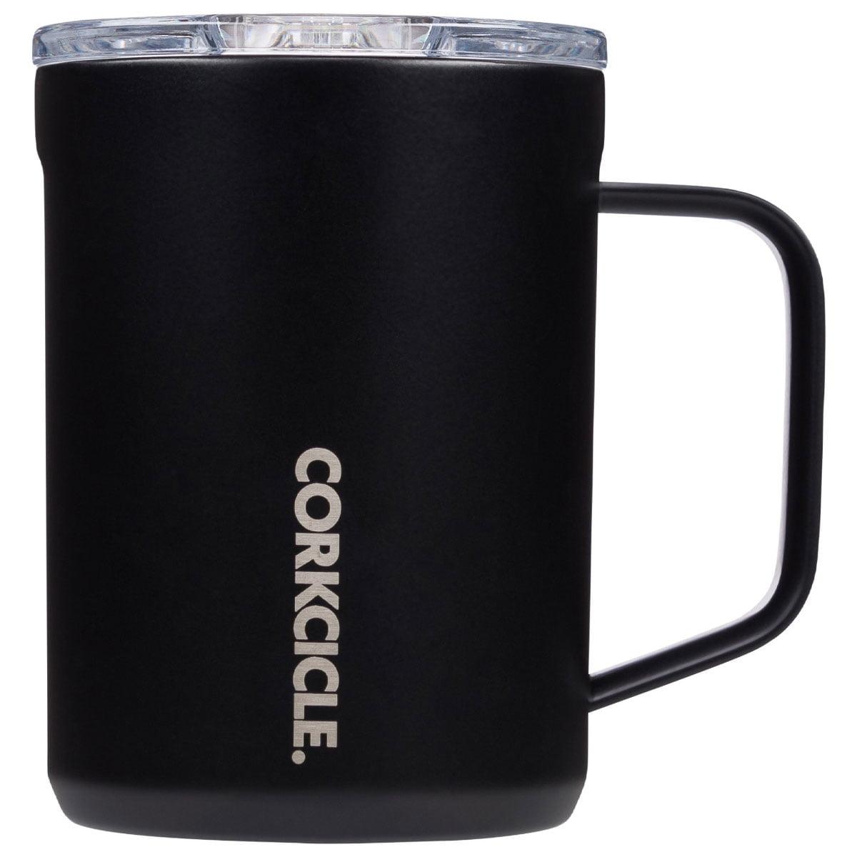 Corkcicle Triple Insulated Coffee Mug with Lid and Handle, Matte Black, 16 oz – Stainless Steel Travel Mug Keeps Beverages Hot for 3+ Hours – Non-Slip, Easy-Grip, Spill-Resistant Tumbler