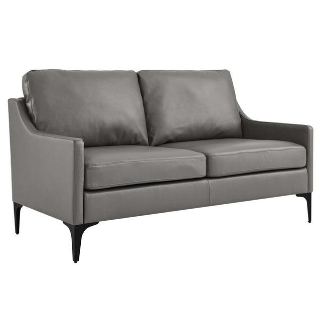 Modway Corland Modern Style Leather and Metal Sofa in Gray Finish