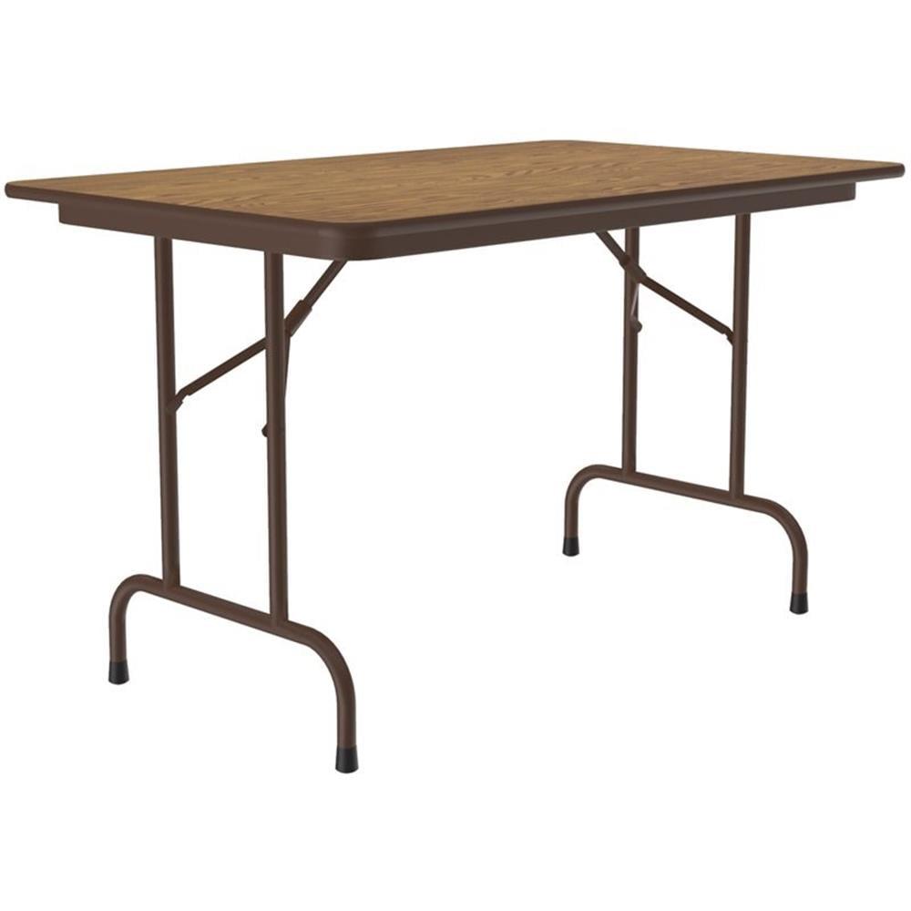 Medium Oak 30" x 48" Melamine Top Folding Table with Steel Frame