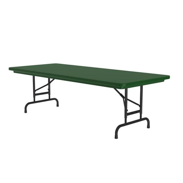Correll Adjustable Height Commercial Blow-Molded Plastic Folding Table, 30x72", RECTANGULAR GREEN BLACK