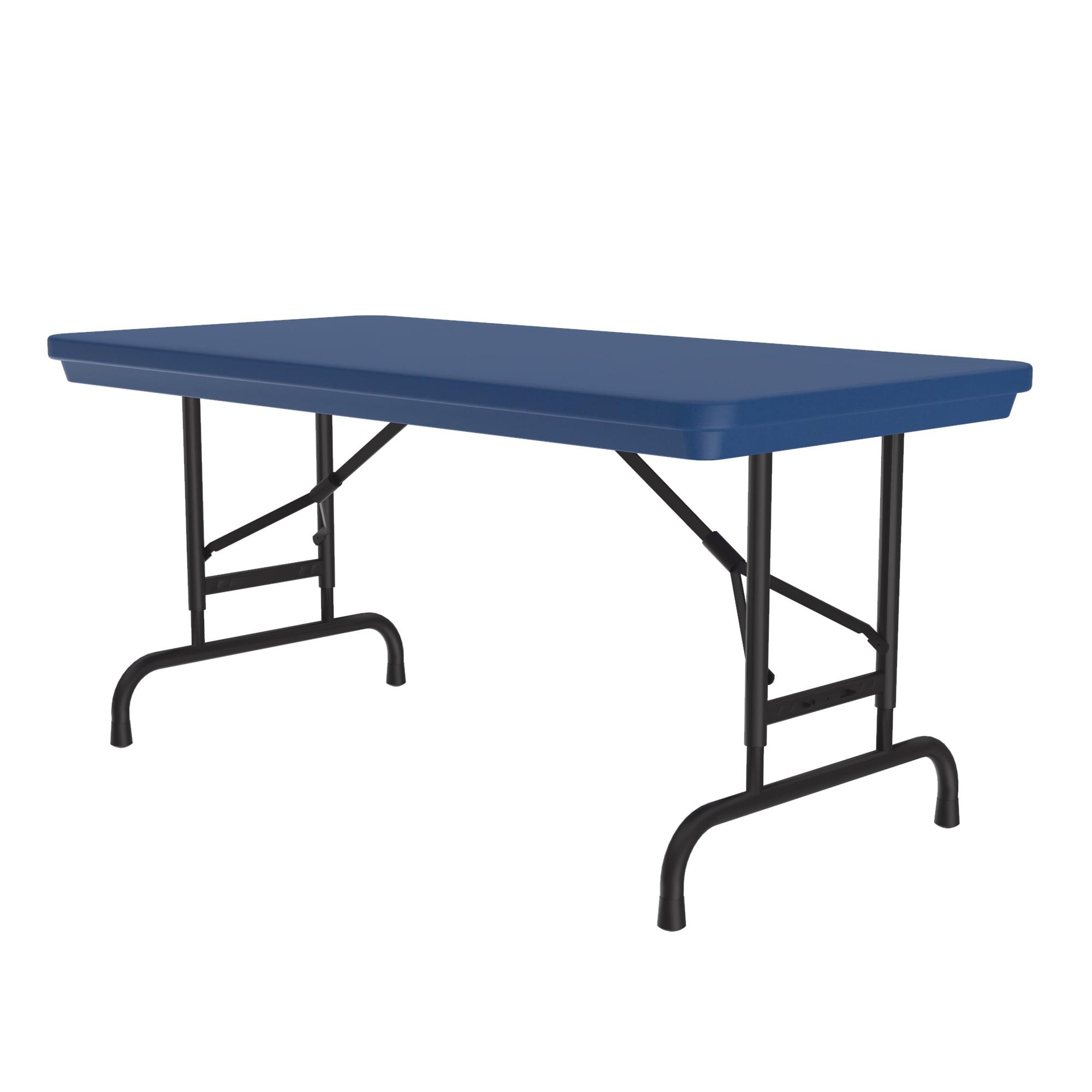 Correll BLUE Commercial Duty, Adjustable Height Plastic Top Folding Table. Height Adjusts from 22" to 32" for Kindergarten to Adult use.