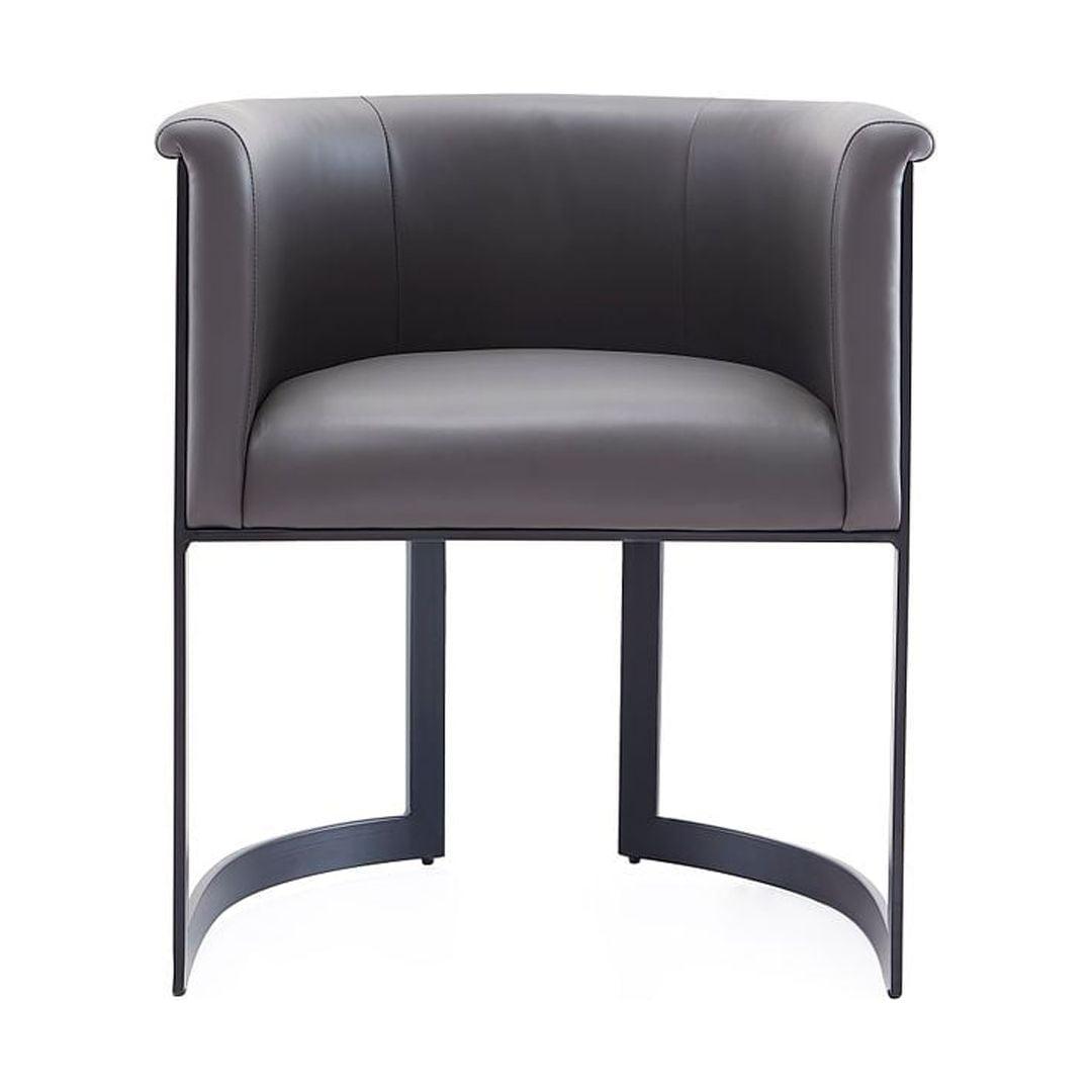 Luxurious Gray Faux Leather Barrel-Style Arm Chair with Metal Frame