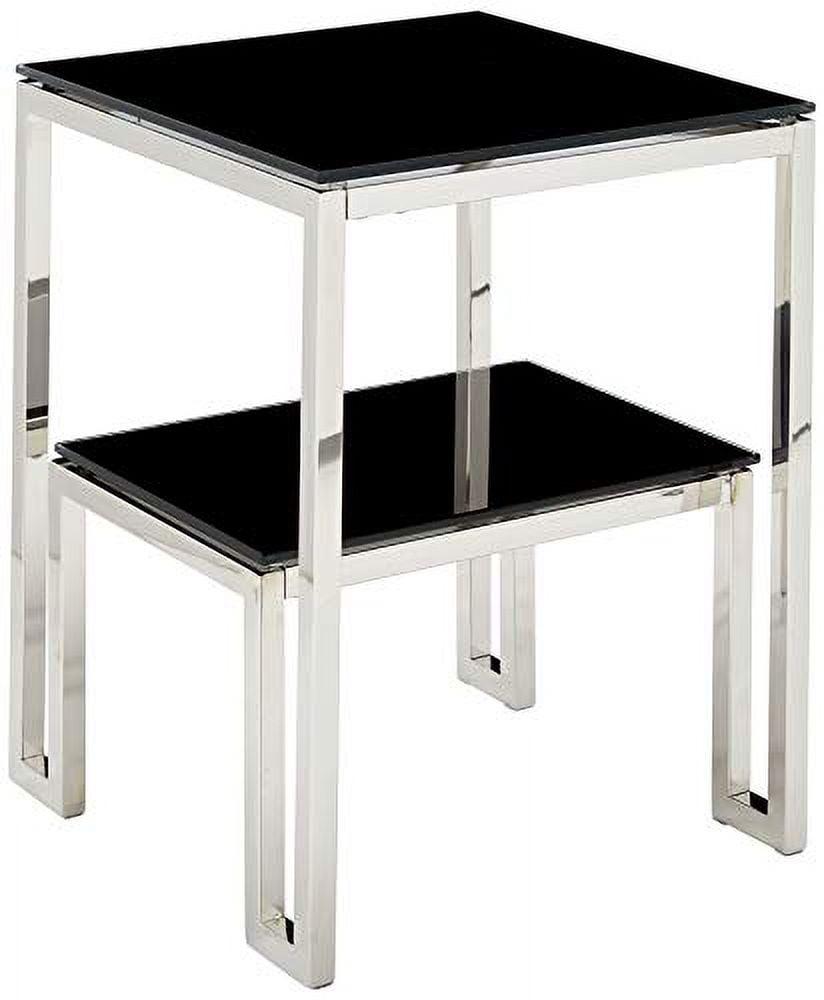 Adina Black Tempered Glass and Chrome End Table with Storage