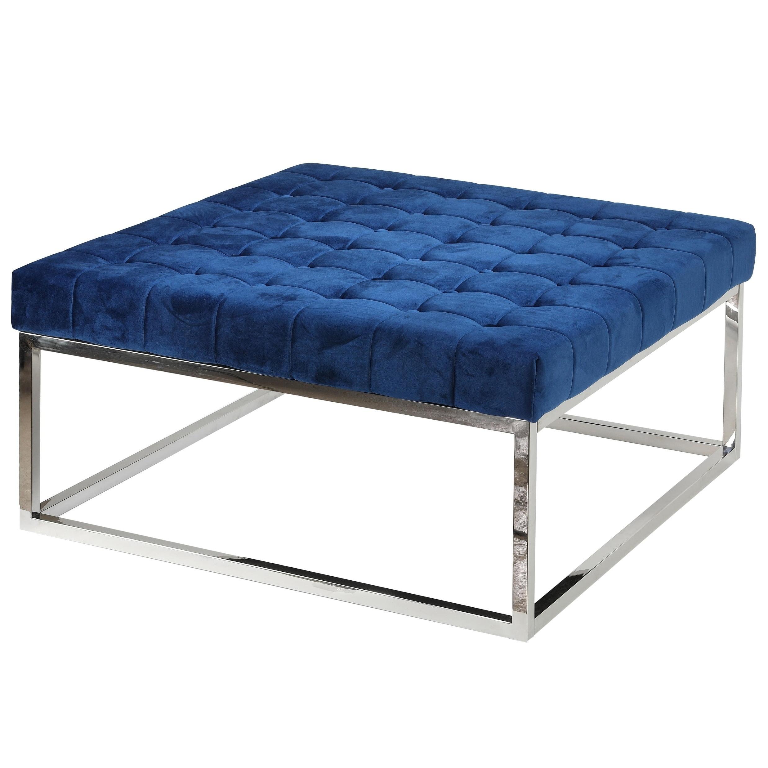 Cortesi Home Caroline Tufted Velvet Ottoman, Blue