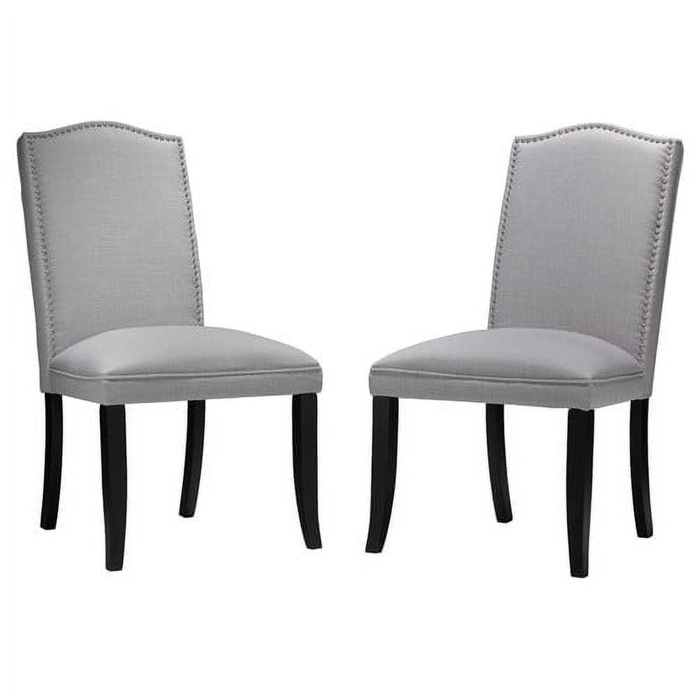 Gray Linen Upholstered Parsons Side Chair Set with Wood Frame