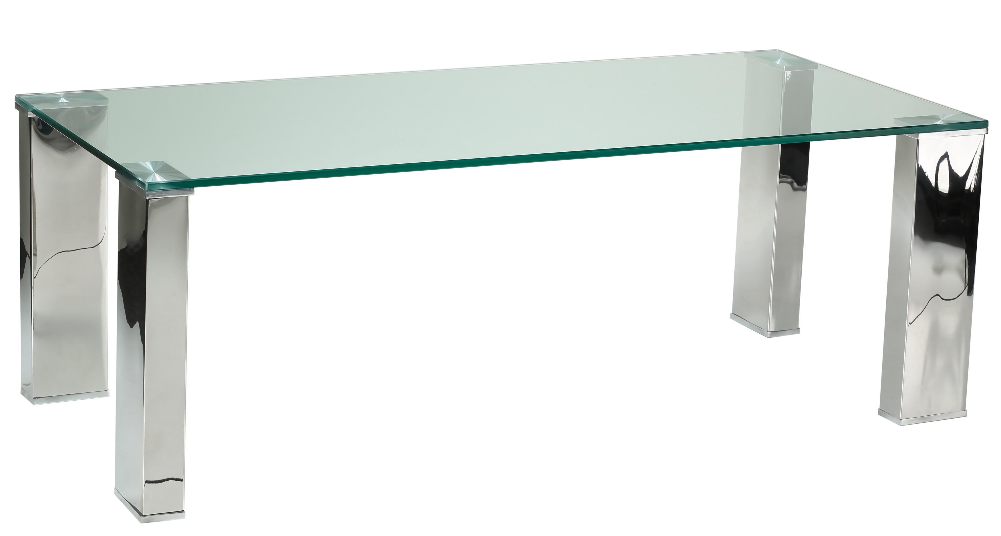 Sleek Modern 45" Metal & Glass Rectangular Coffee Table with Storage