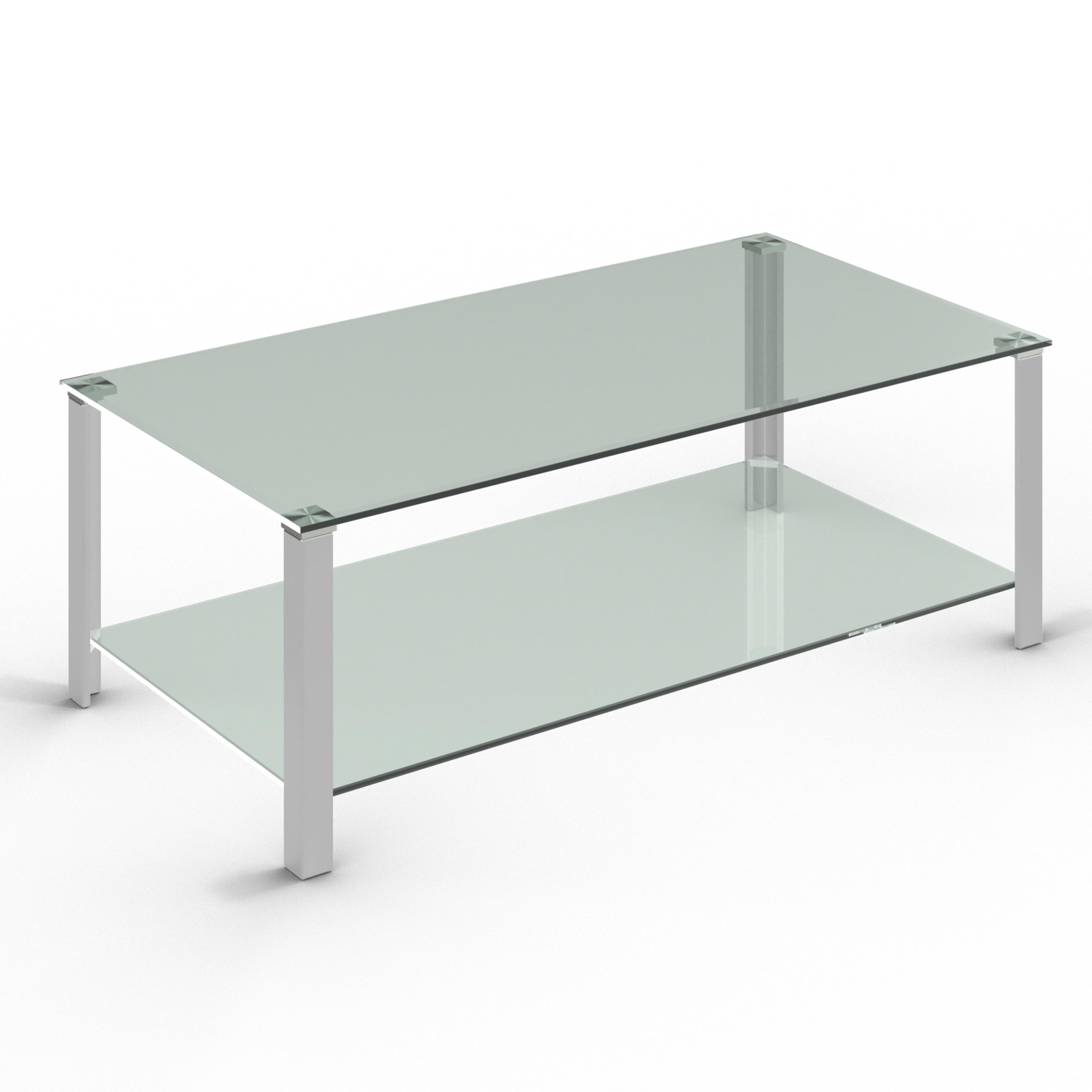 Contemporary Melissa 47'' Stainless Steel and Glass Double Shelf Coffee Table