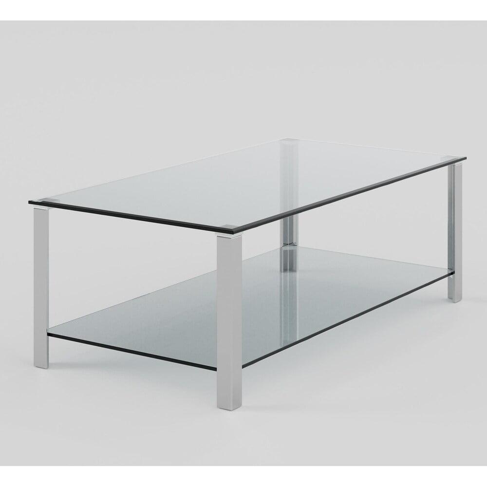 Contemporary Melissa 47'' Stainless Steel and Glass Double Shelf Coffee Table