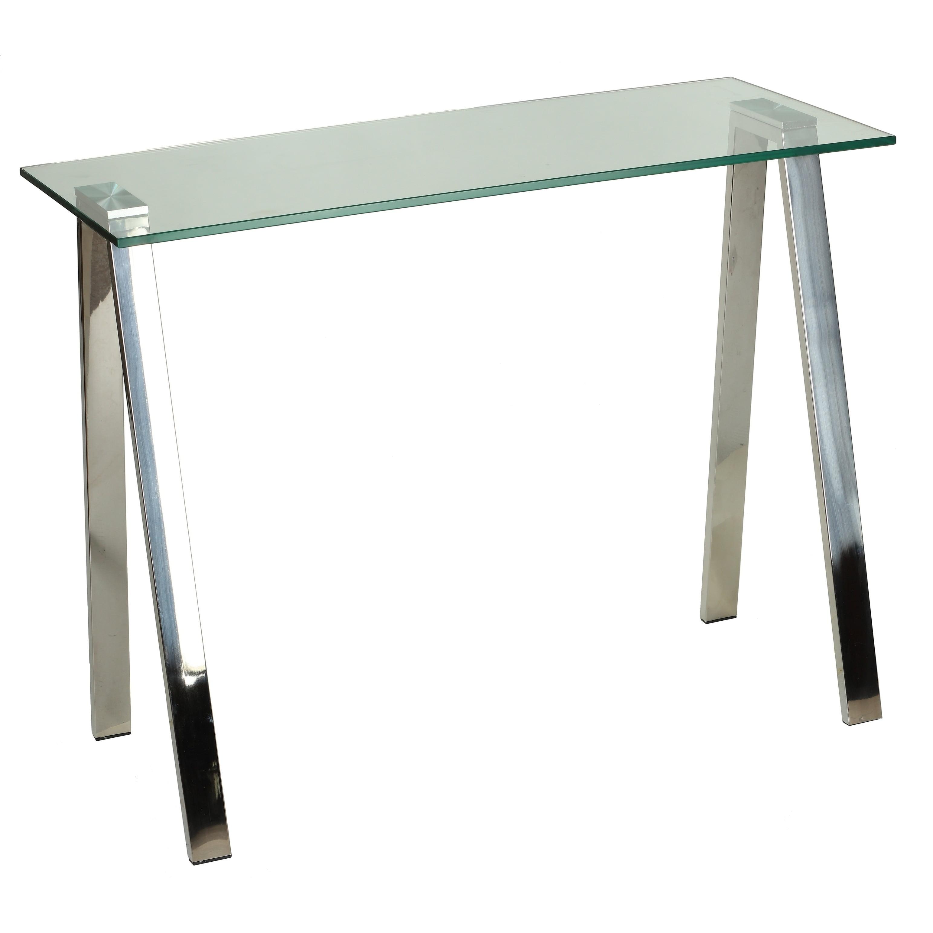 Cortesi Home  Trixie Glass Top Desk / Console Table with Stainless Steel Frame