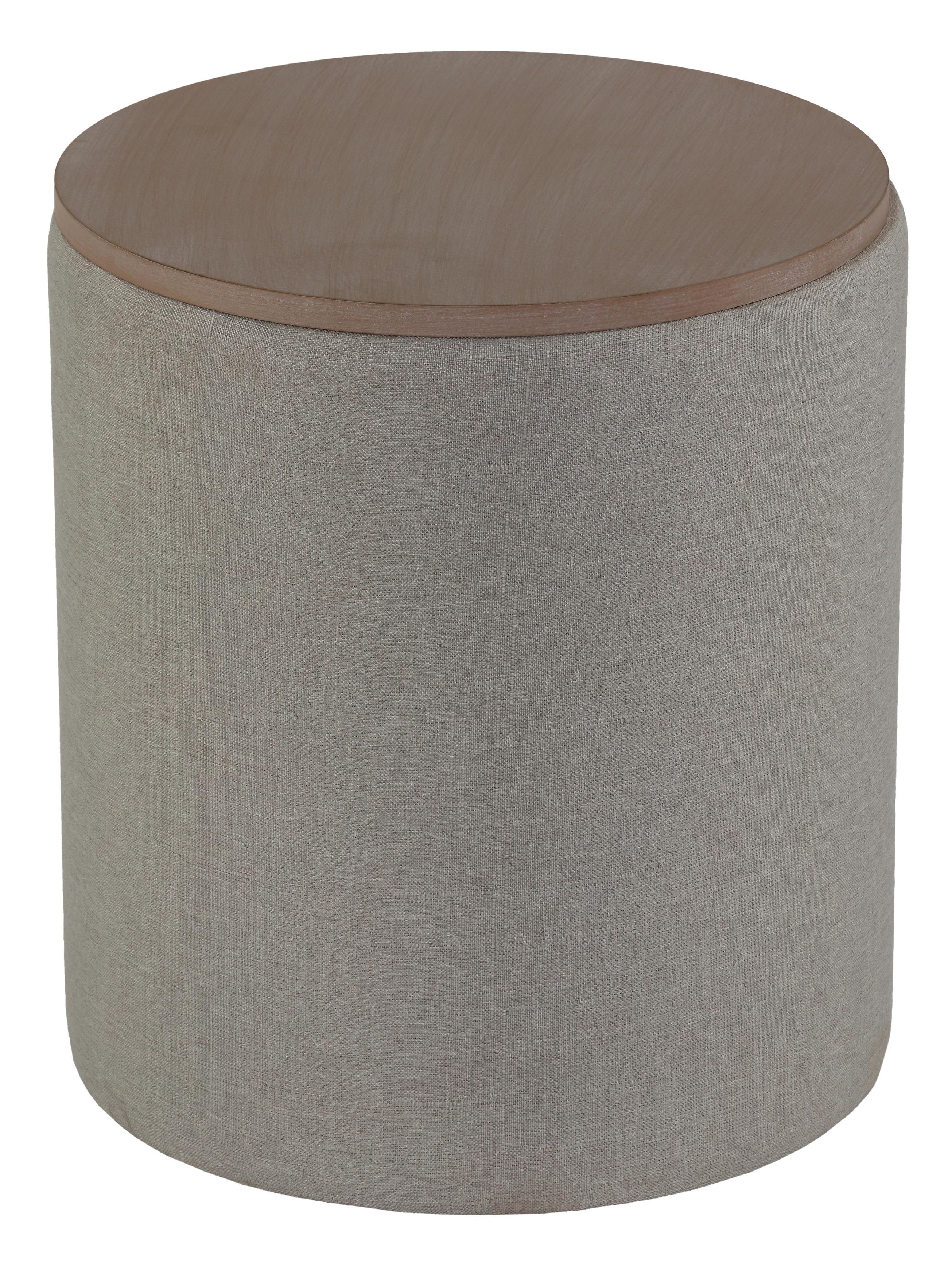 Cortesi Home Vancouver Round Storage Ottoman with Wood Top