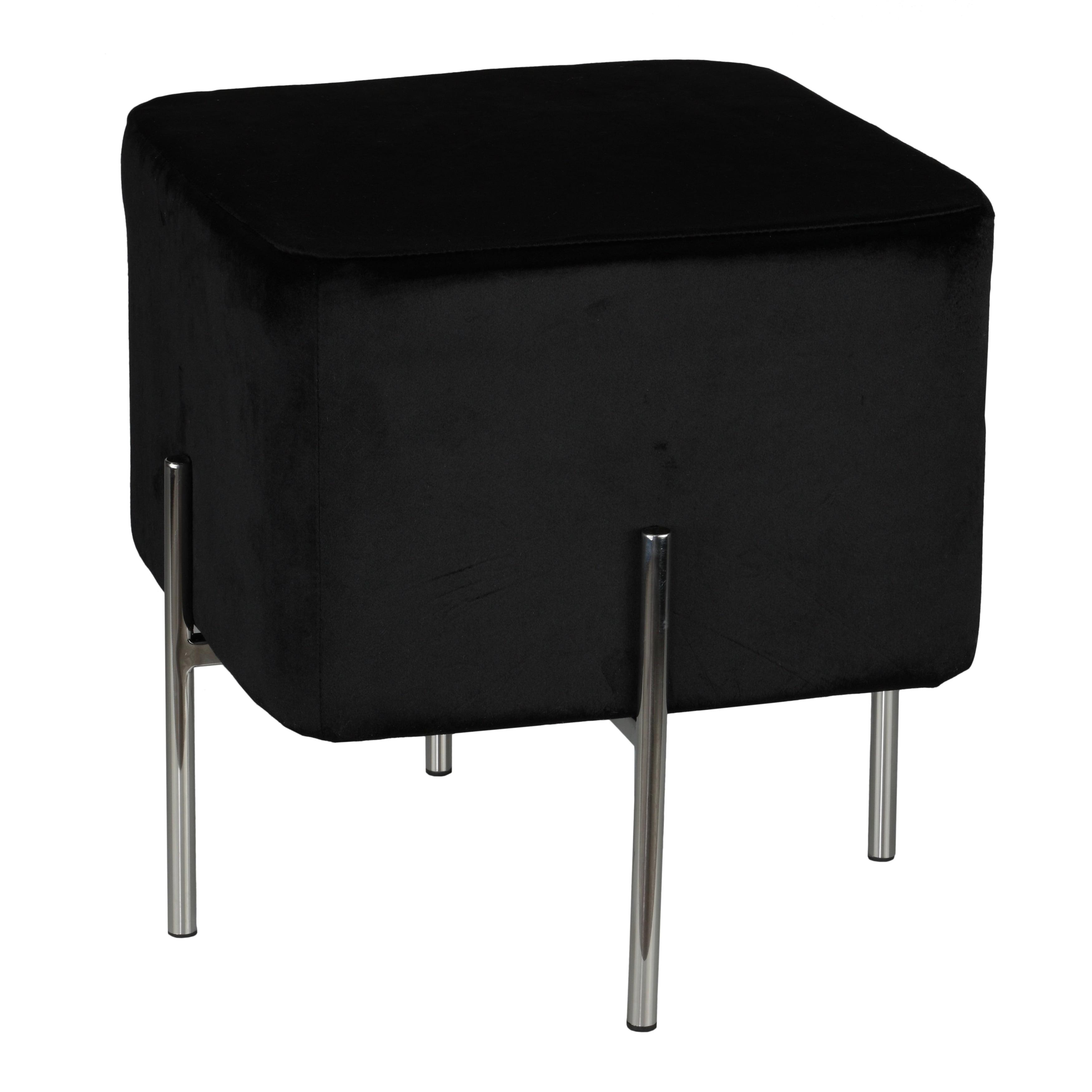 Cortesi Home  Zane Black Velvet and Metal Legs Cube Ottoman