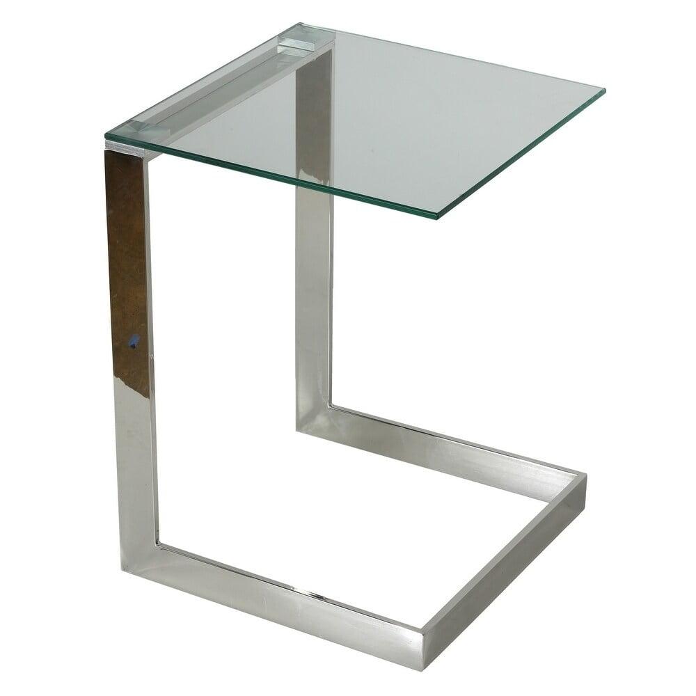 Zulu 22" High C-Shape End Table in Stainless Steel with Glass Top