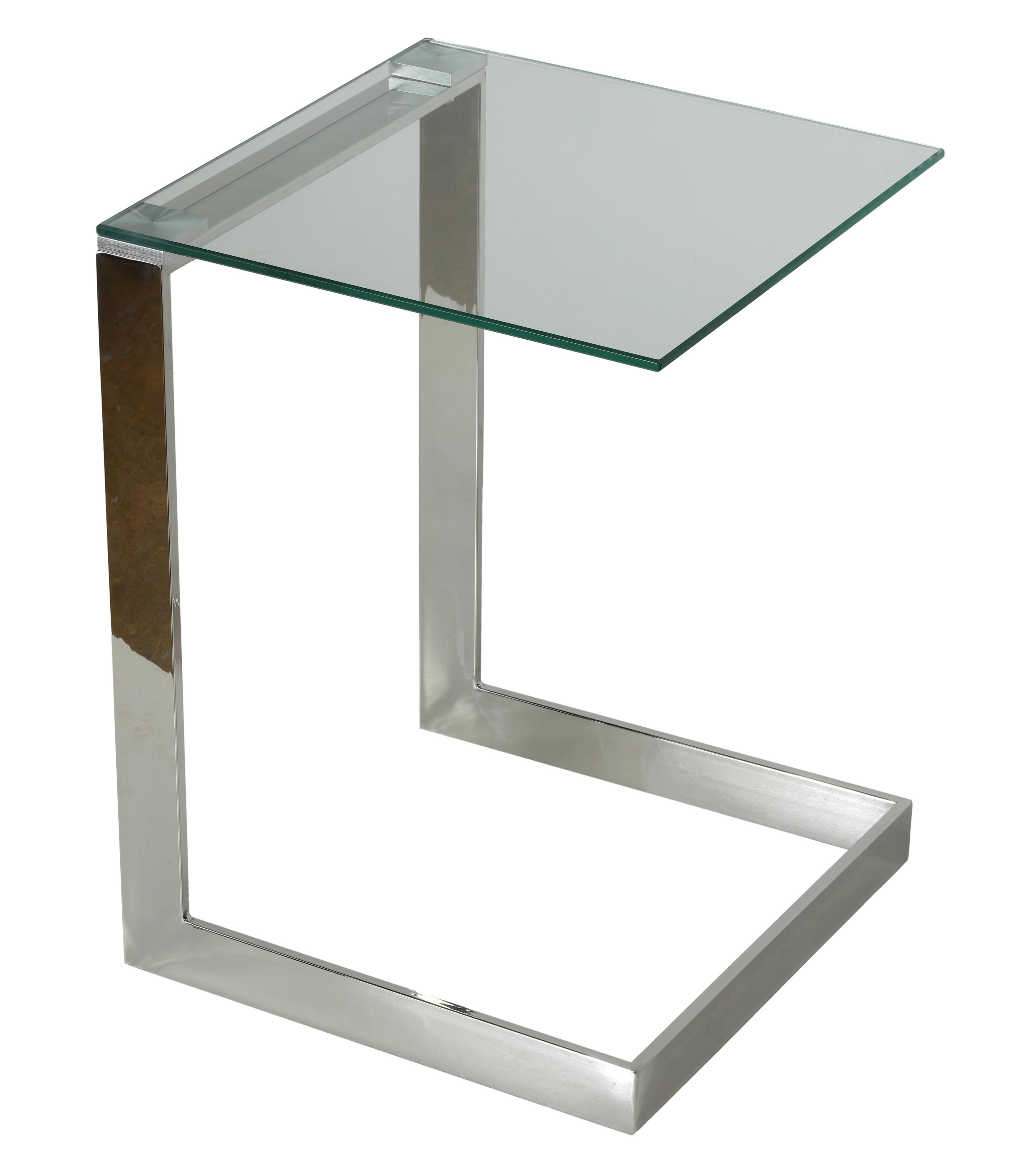 Zulu 22" High C-Shape End Table in Stainless Steel with Glass Top