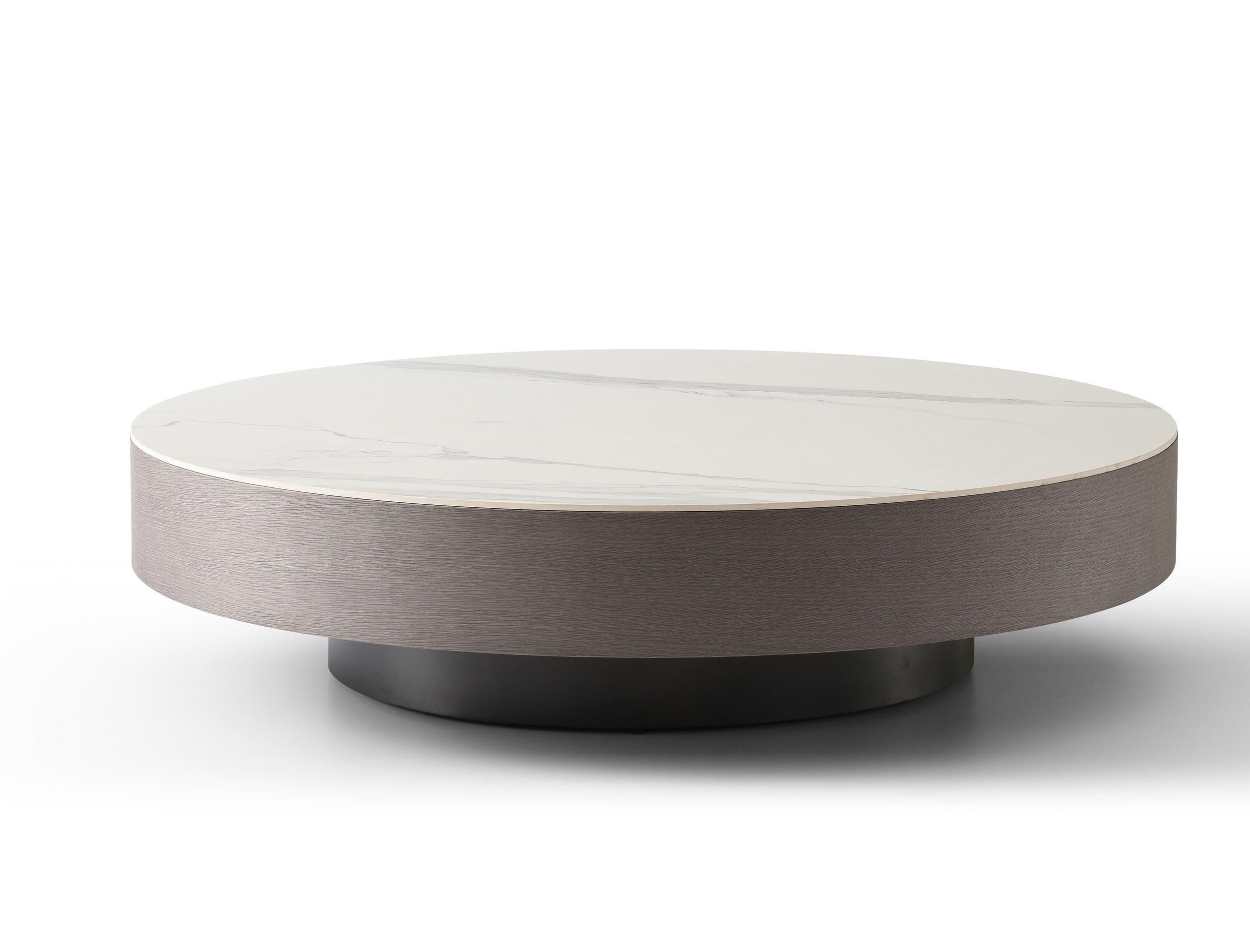 Cory 88'' White Ceramic and Grey Oak Veneer Round Coffee Table