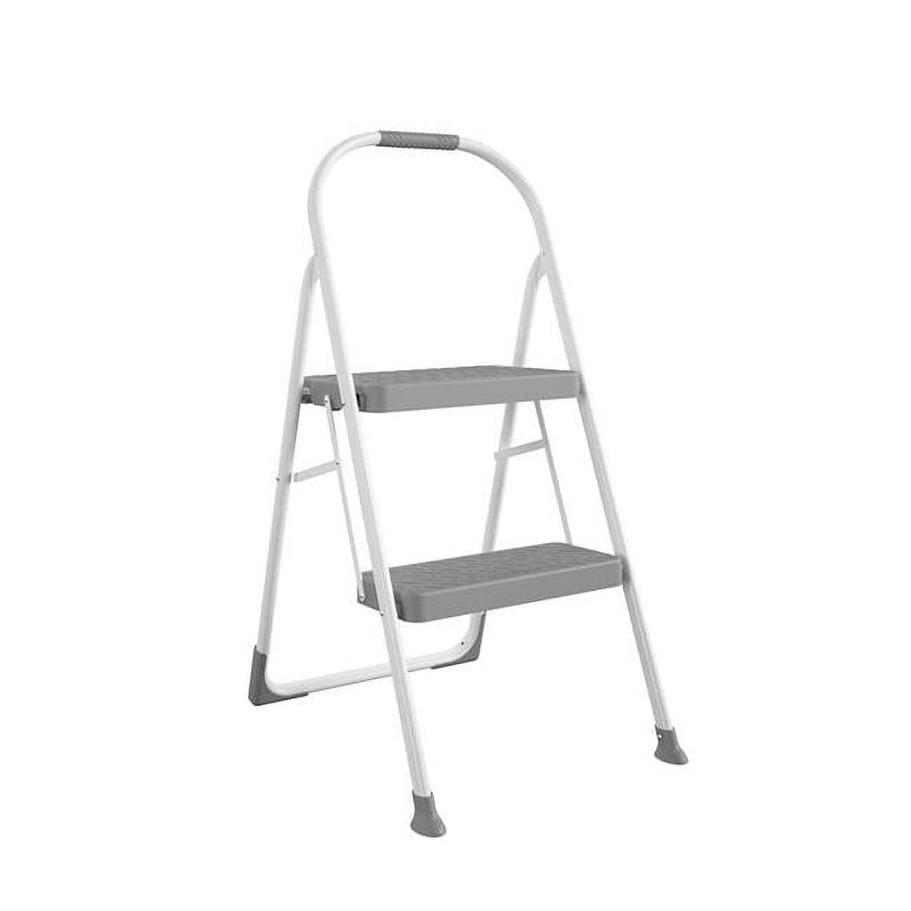 Gray and White 2-Step Foldable Steel Step Stool