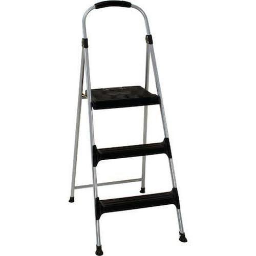 Cosco Signature Series Three Step Steel Step Stool with Plastic Steps, Silver and Black