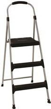 Cosco Signature Series Three Step Steel Step Stool with Plastic Steps, Silver and Black