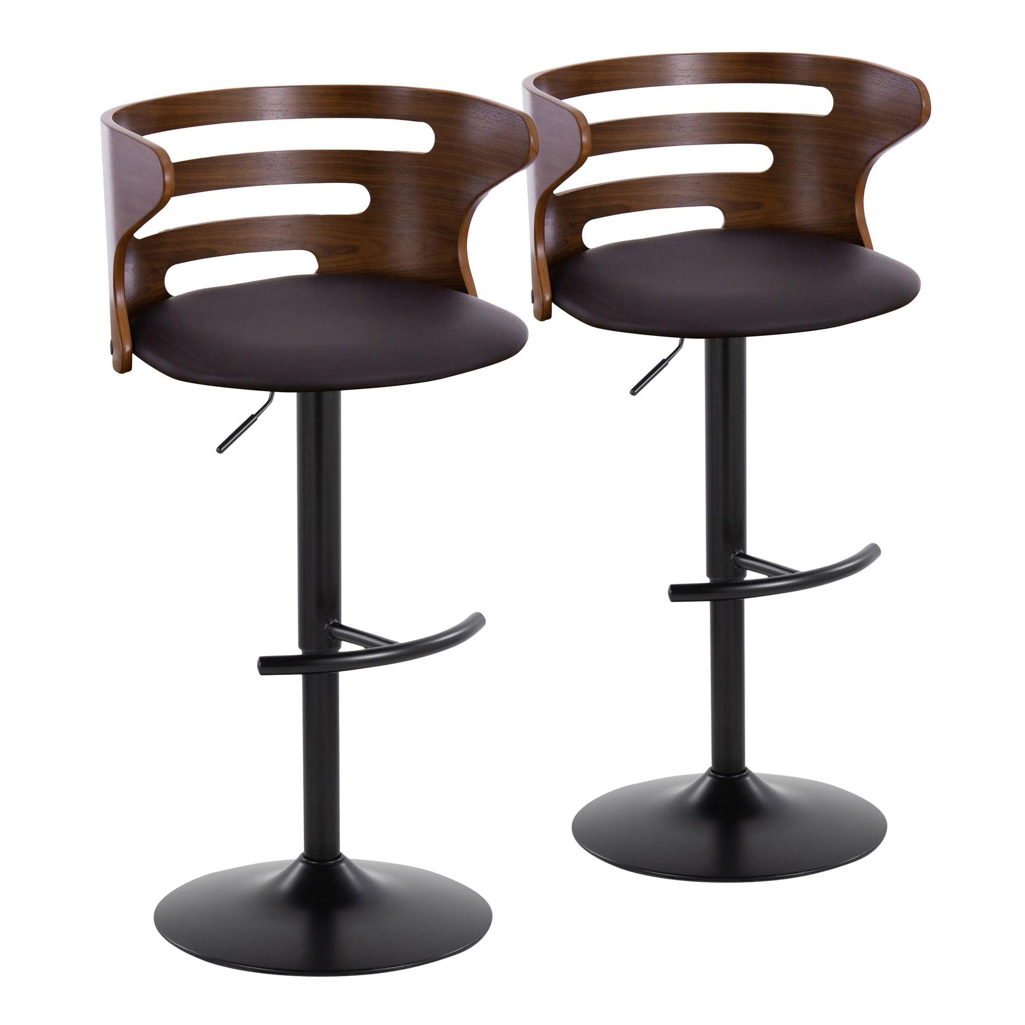 Cosi Adjustable Black Metal and Walnut Wood Swivel Barstool