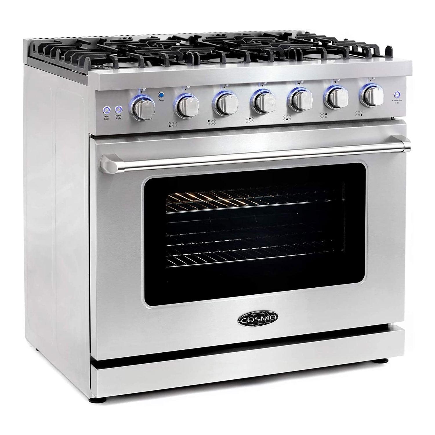 Cosmo 36 in. Haven Collection 6.0 cu. ft. Gas Range, 6 Burners, Convection Oven, Knob LEDs, Storage Drawer, Stainless Steel
