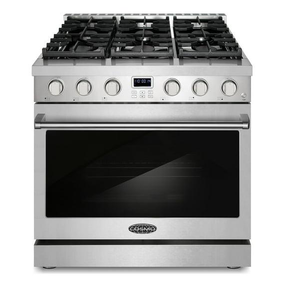 Cosmo Cosmo 36 in. Lumin Collection 6.0 cu. ft. Gas Range with 6 Sealed Gas Burners and Convection Oven in Stainless Steel COS-GRC366KB