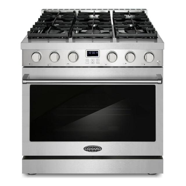 Cosmo Cosmo 36 in. Lumin Collection 6.0 cu. ft. Gas Range with 6 Sealed Gas Burners and Convection Oven in Stainless Steel COS-GRC366KB