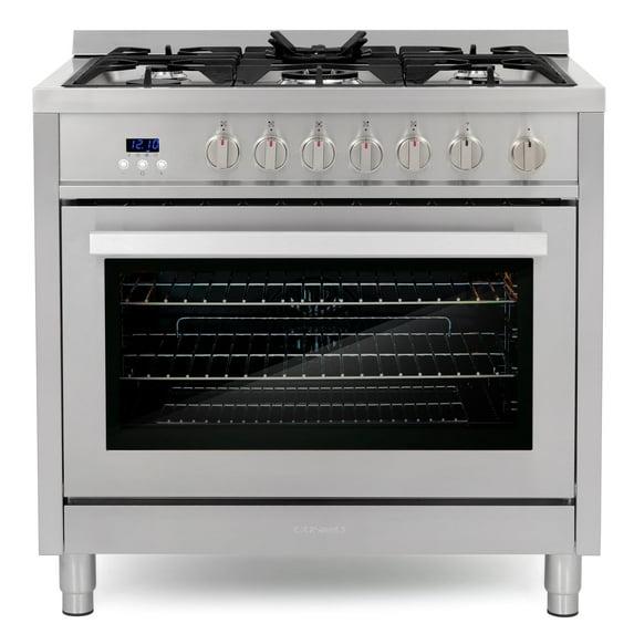Cosmo Cosmo 36 in. Nebula Collection 3.8 cu. ft. Gas Range, 5 Burners, Rapid Convection Oven, Textured Grip Handle, Stainless Steel COS-965AGFC-202