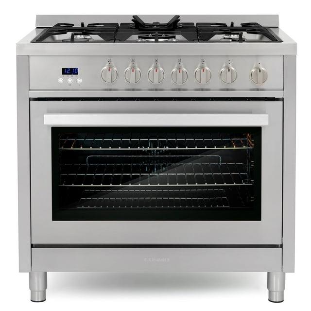 Cosmo Cosmo 36 in. Nebula Collection 3.8 cu. ft. Gas Range, 5 Burners, Rapid Convection Oven, Textured Grip Handle, Stainless Steel COS-965AGFC-202