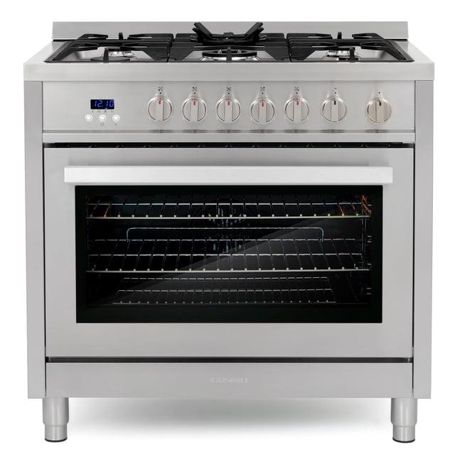 Cosmo Cosmo 36 in. Nebula Collection 3.8 cu. ft. Gas Range, 5 Burners, Rapid Convection Oven, Textured Grip Handle, Stainless Steel COS-965AGFC-202