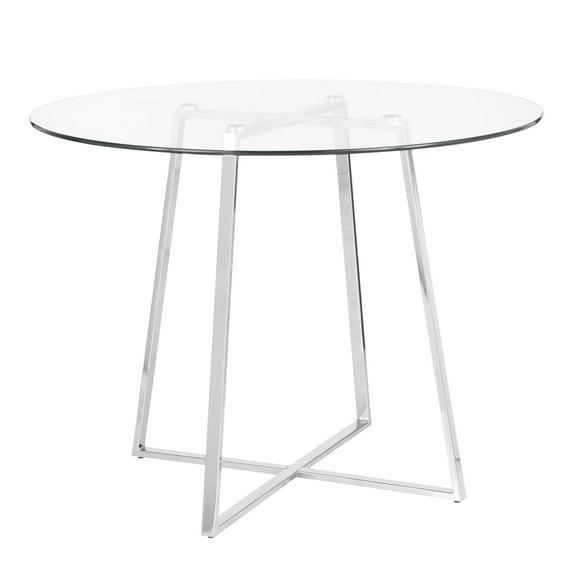 40" Cosmo Round Dining Table Chrome/Clear Glass - LumiSource: Contemporary Style, 4-Seater, Steel Pedestal Base