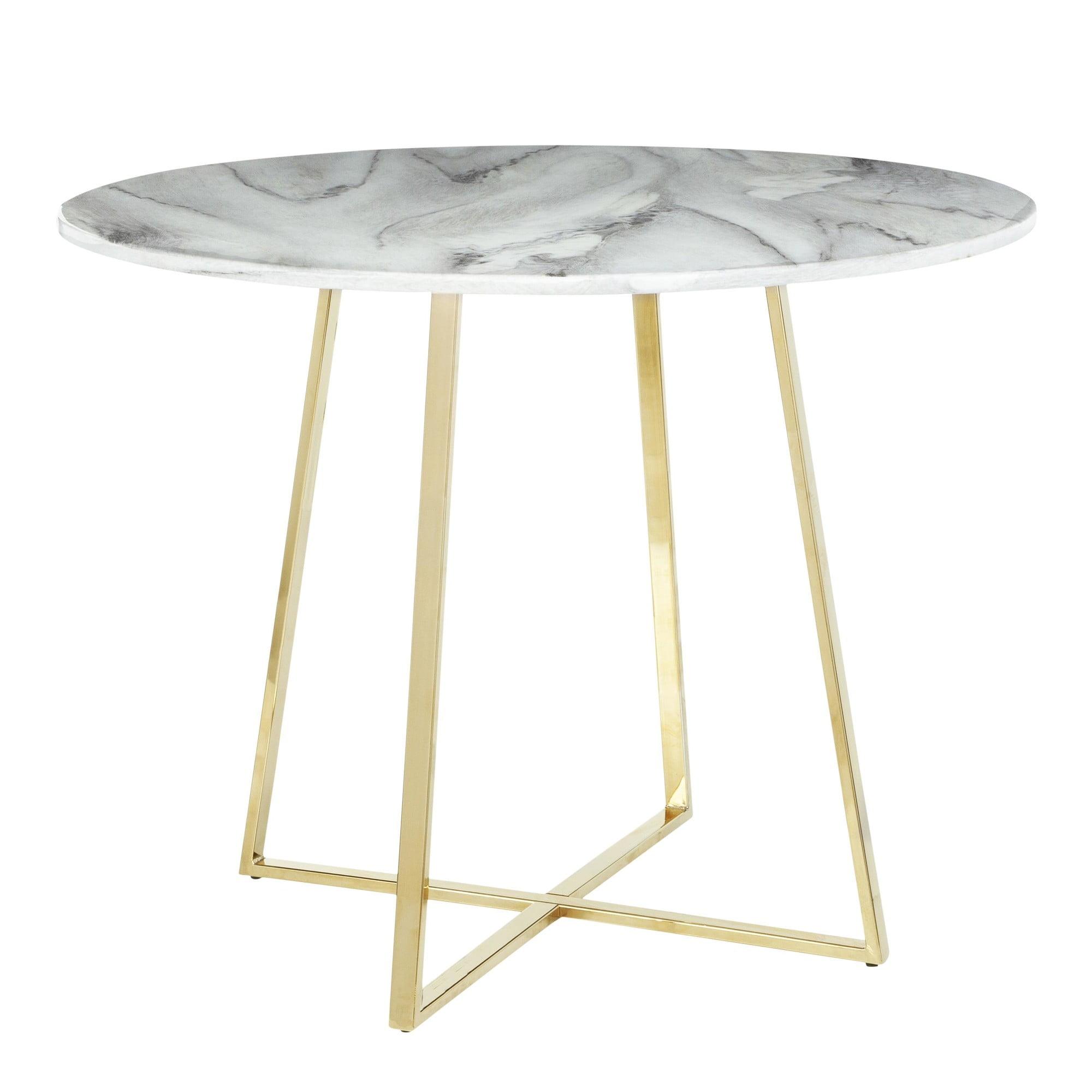 Modrest Swain Round Modern Faux Marble & Metal Dining Table in Gold/White