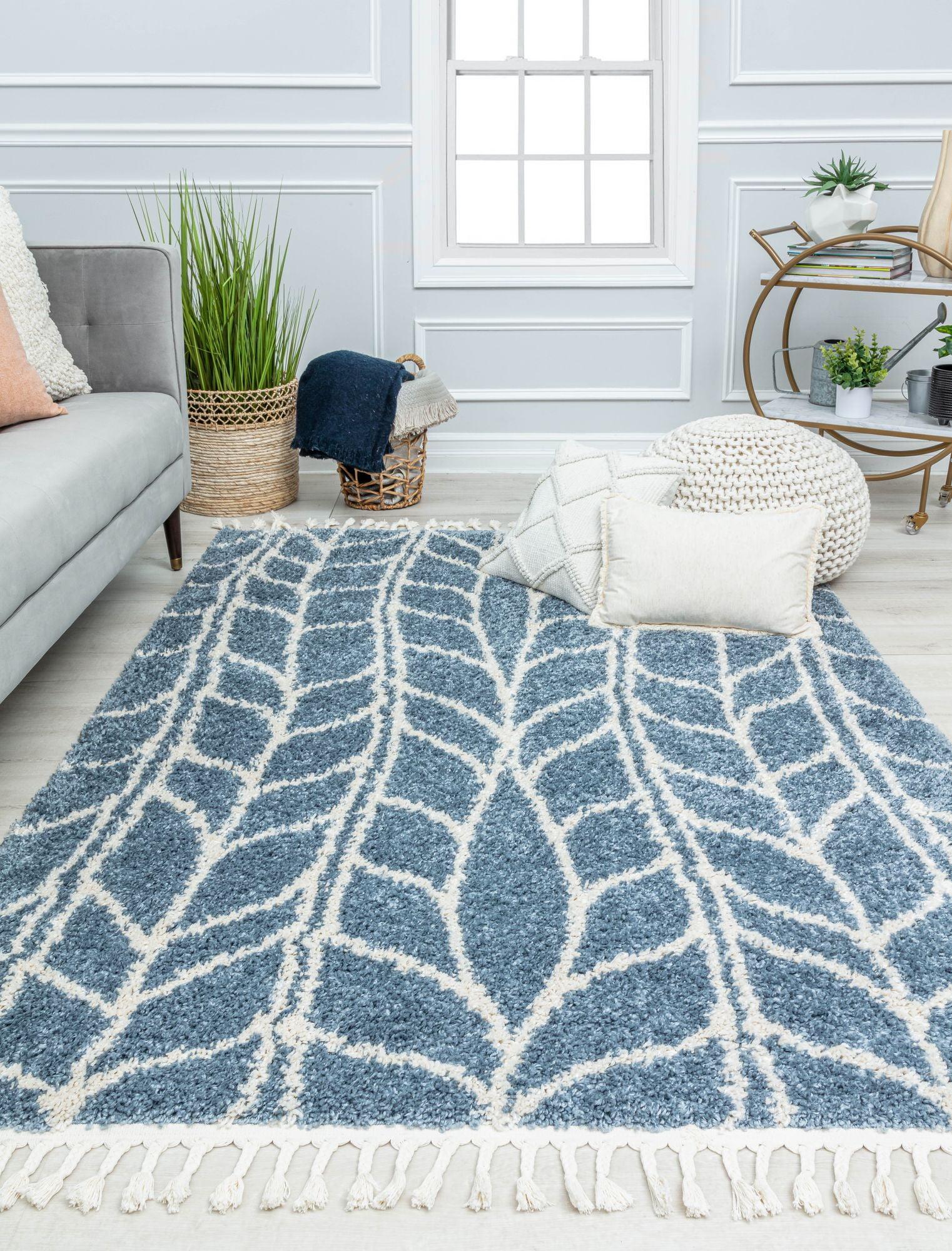 Sky Vine Blue and White Braided Geometric Area Rug