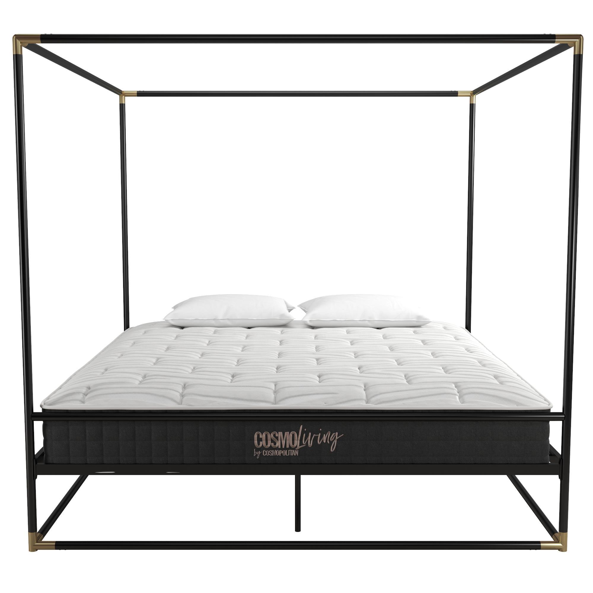 Celeste Black Metal Upholstered King Platform Bed Frame with Slats