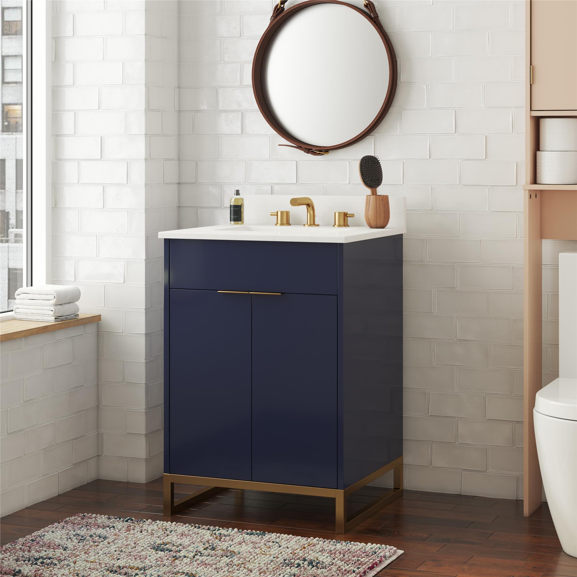 Navy Blue and Gold 24" Freestanding Bathroom Vanity