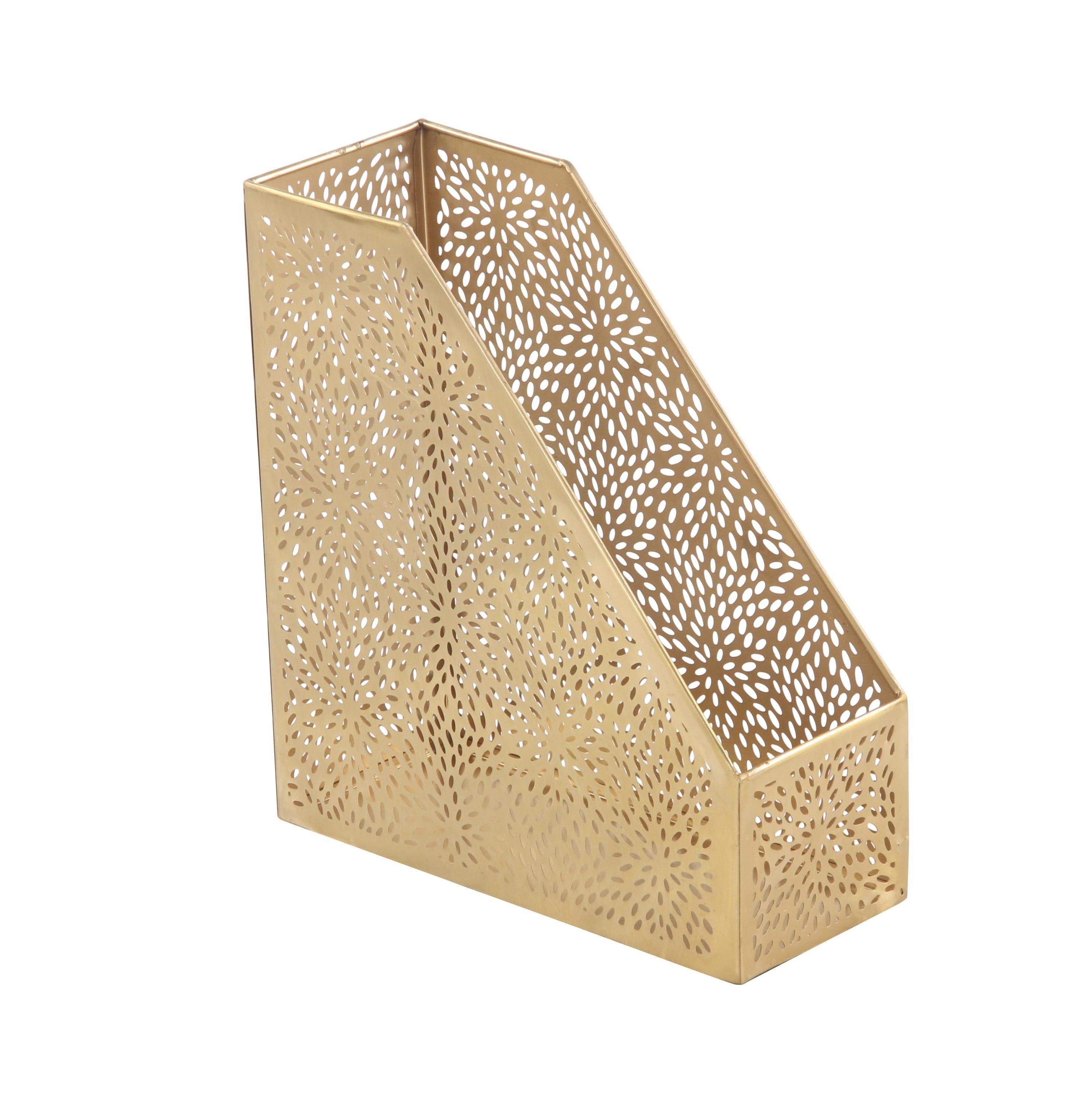 Gold Metal Floral Design Freestanding Magazine Holder