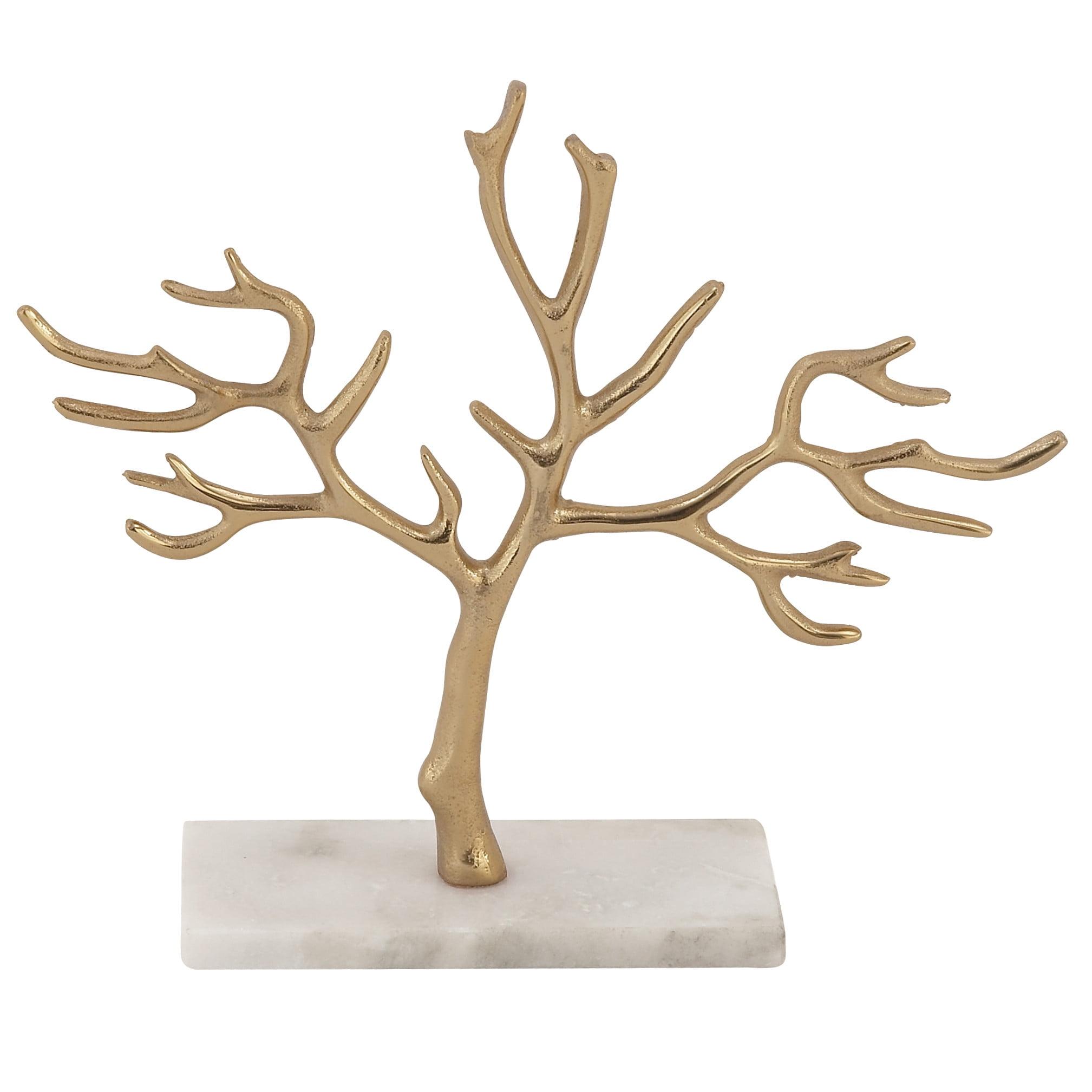 Contemporary Gold Aluminum Jewelry Tree with Marble Base