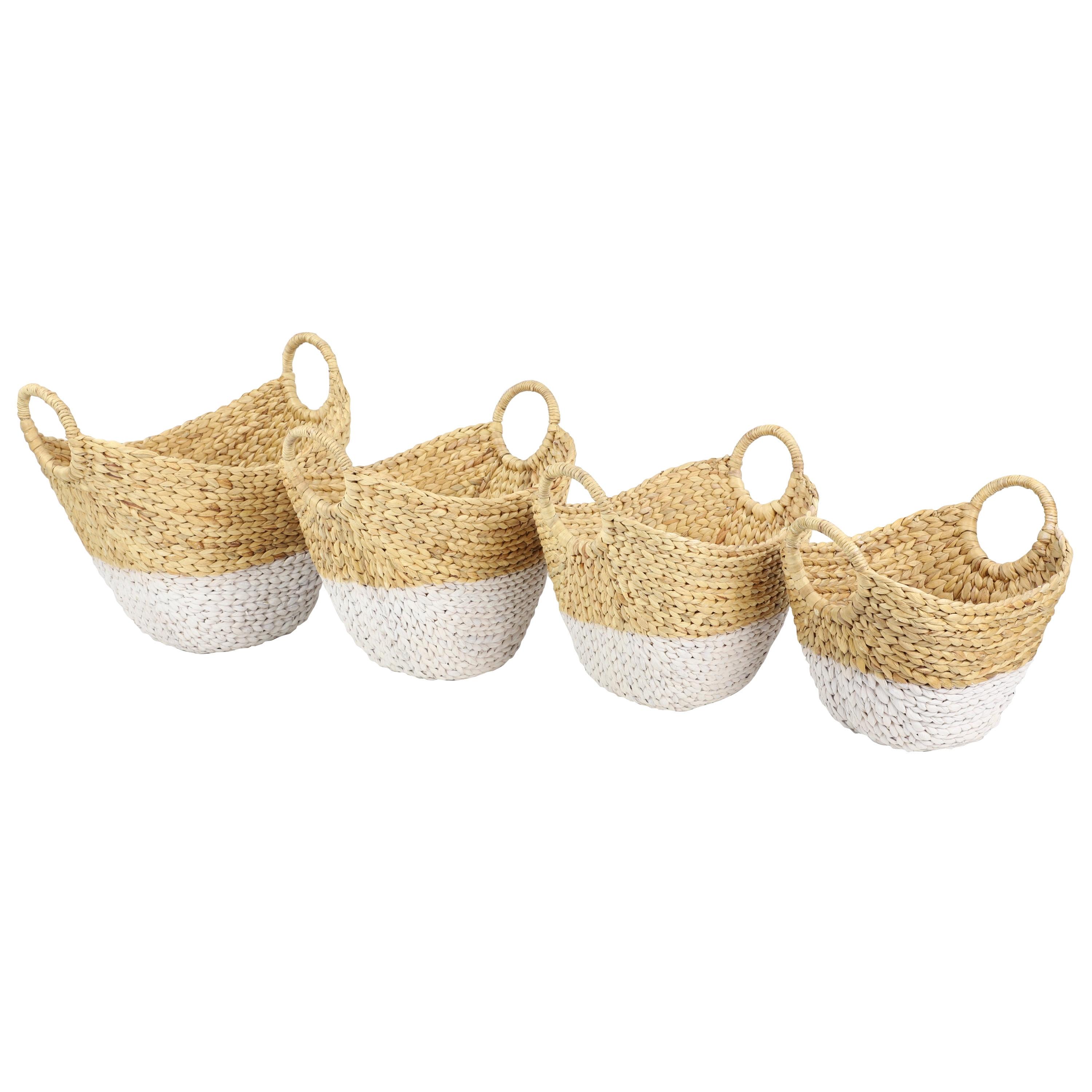 Brown and White Seagrass Oval Storage Basket Set