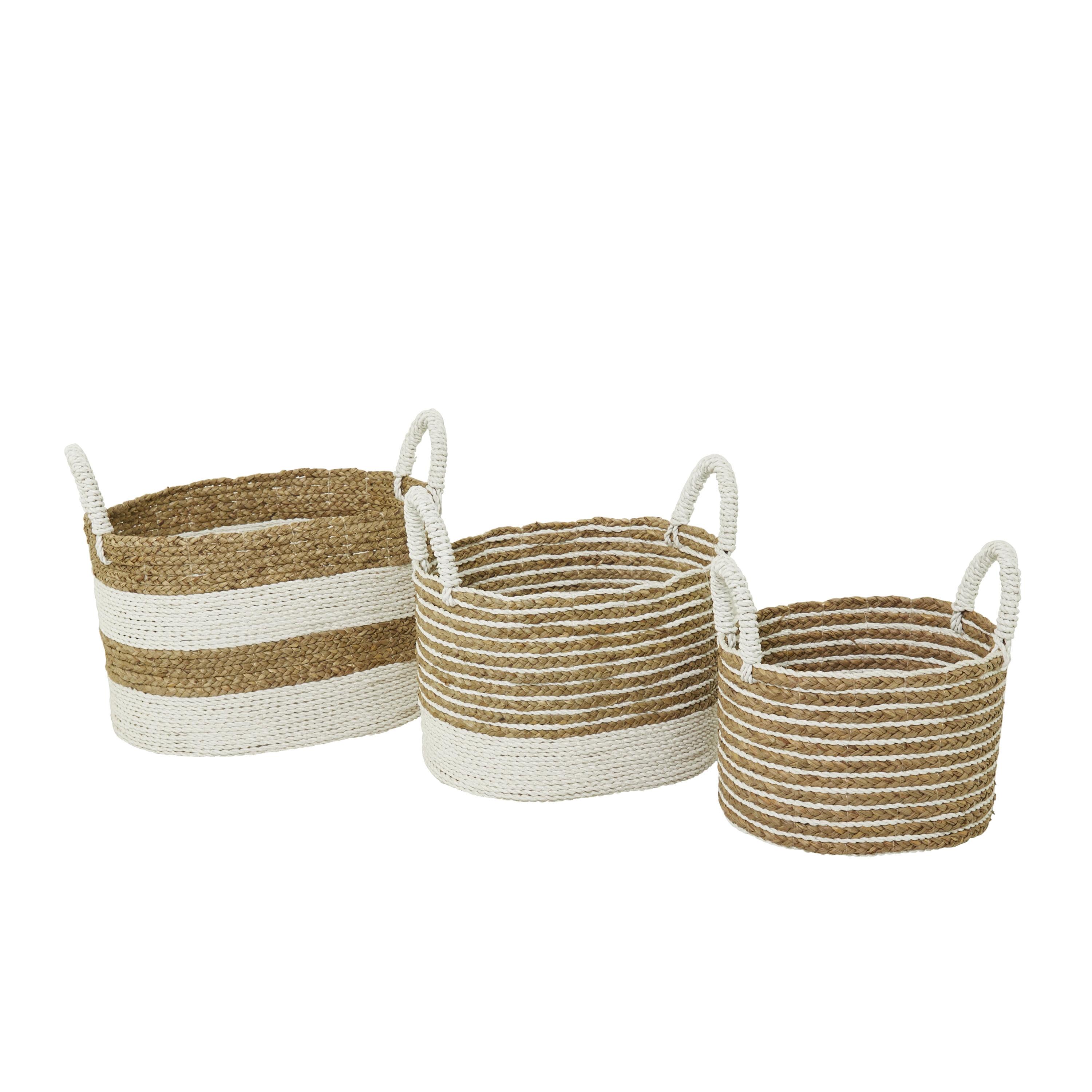 Bohemian Seagrass Round Storage Basket Trio in Brown