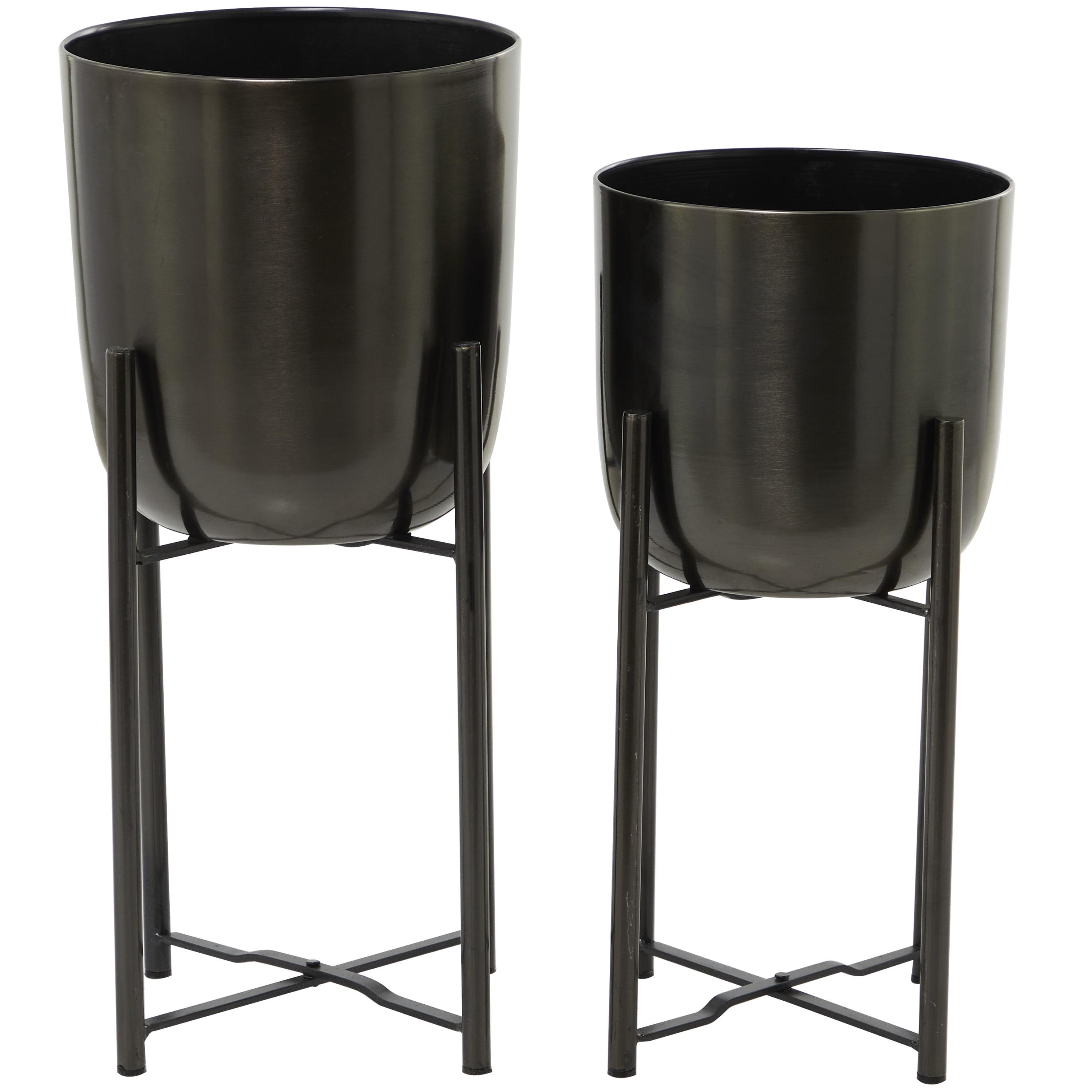 Set of 2 Contemporary Iron Planters with Stands Black: Indoor/Outdoor Decor - CosmoLiving by Cosmopolitan