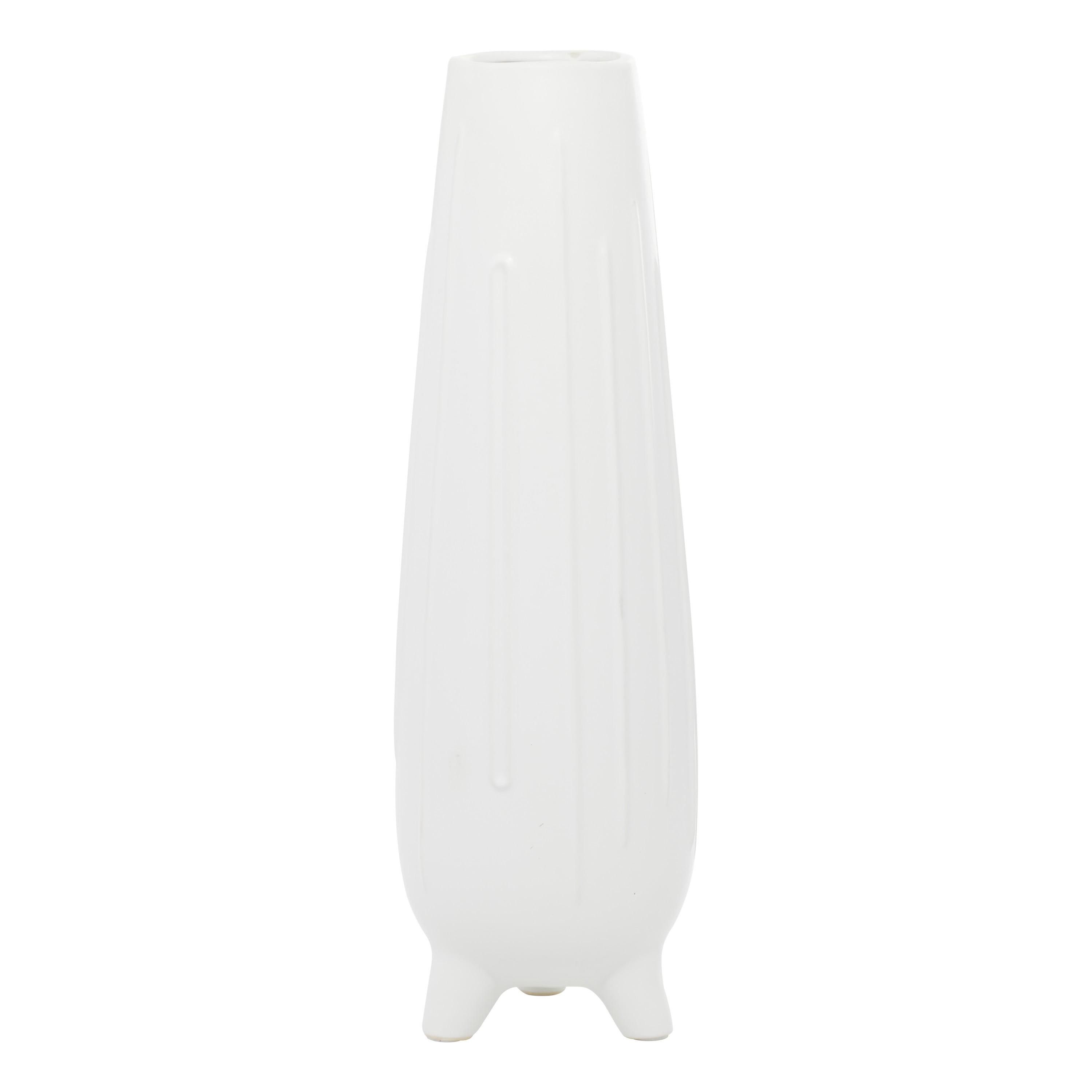 Elevated Geometric White Ceramic Round Vase 20"